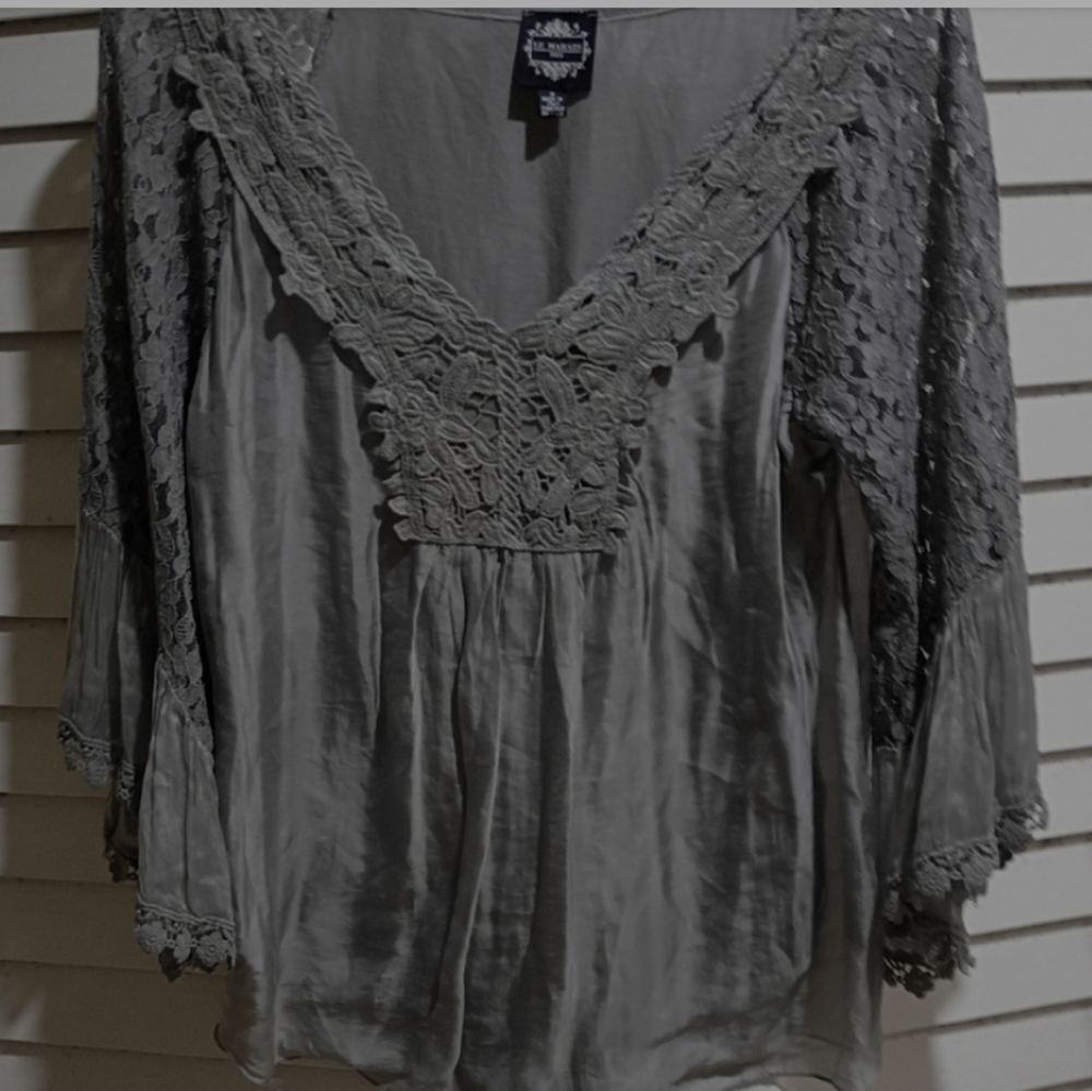Le Marais Paris Elegant Gray Lace Blouse Size 1X
